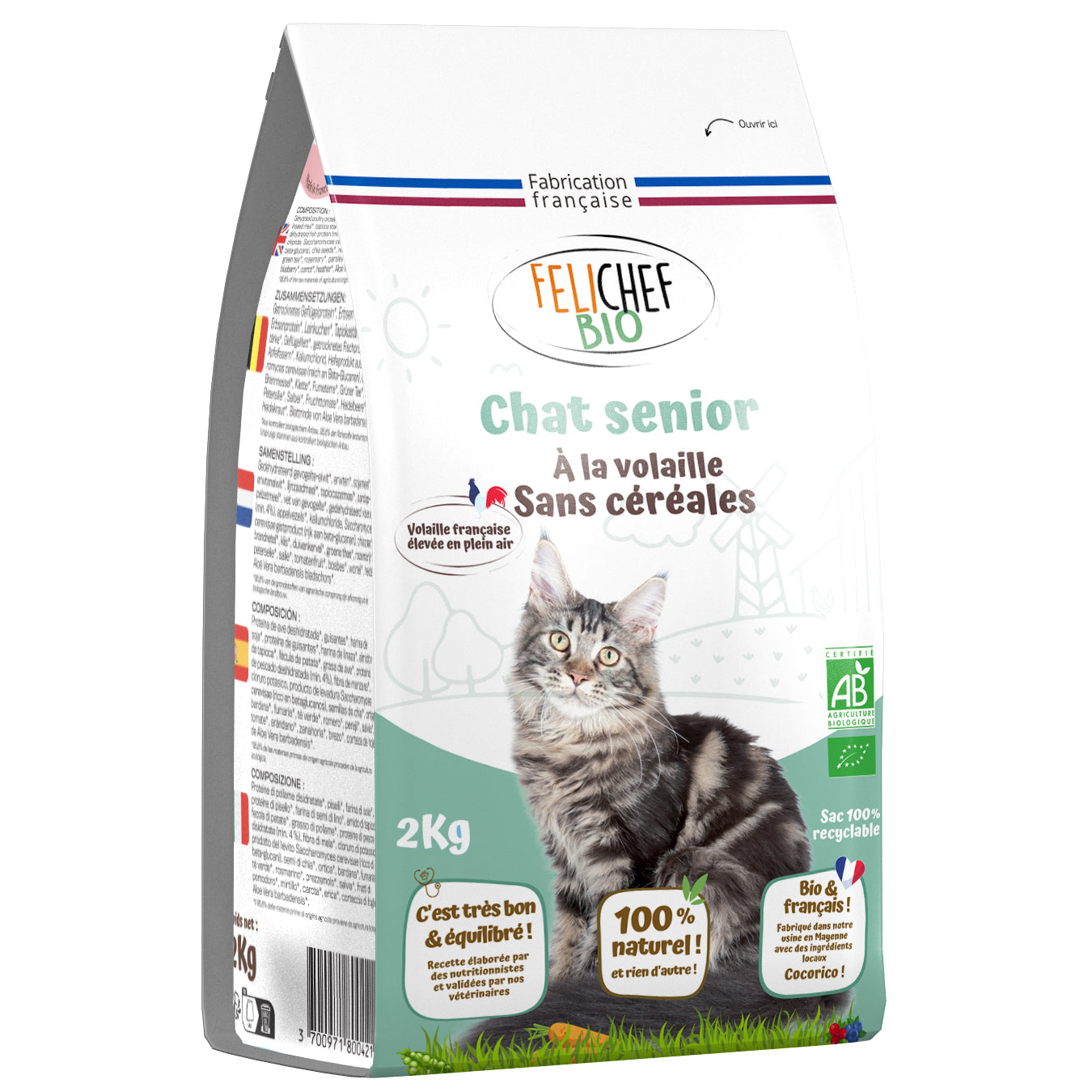 Croquettes Sans Céréales Bio Felichef Volaille Chat Senior