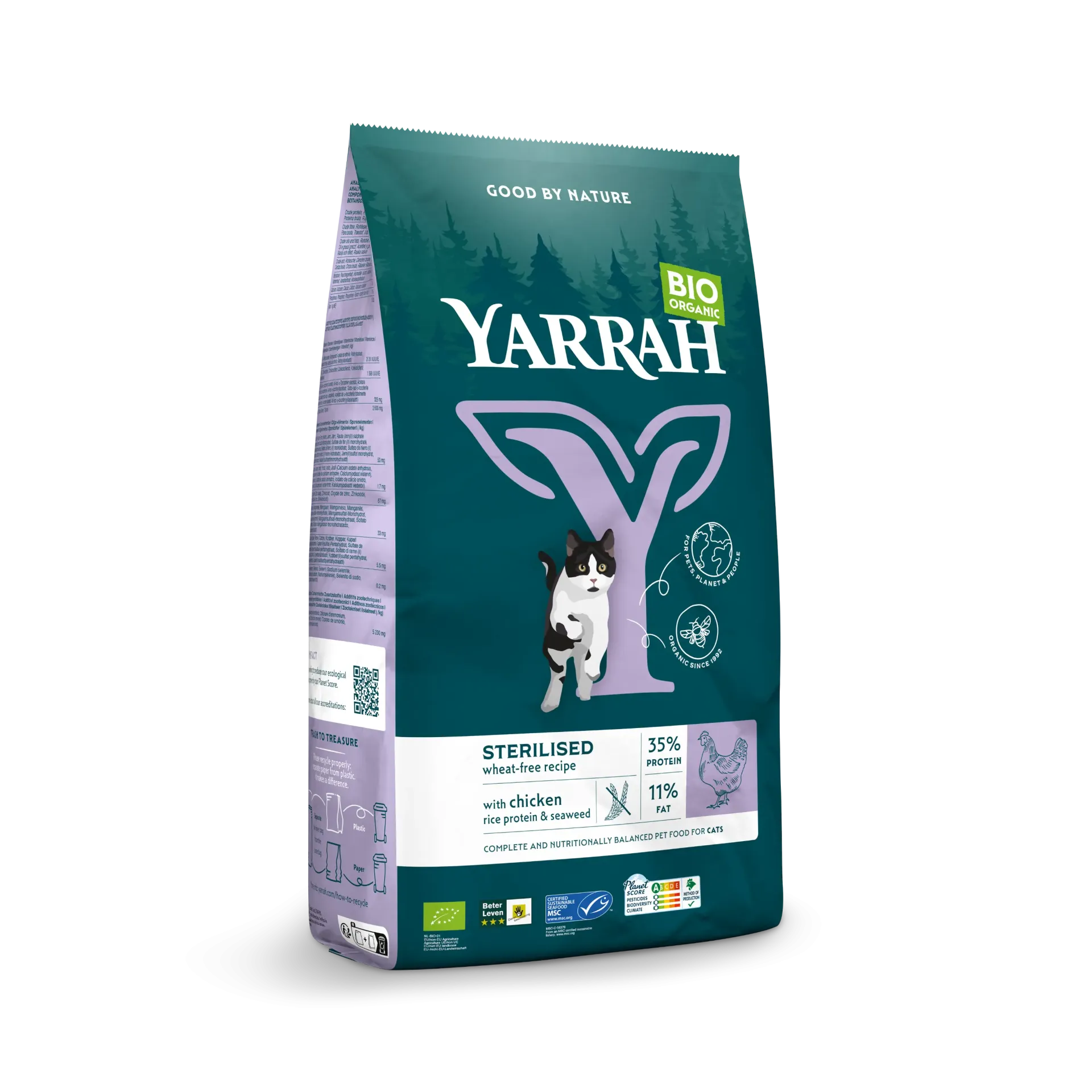 Croquettes Yarrah Bio Sans Blé Poulet & Poisson pour Chat Stérilisé