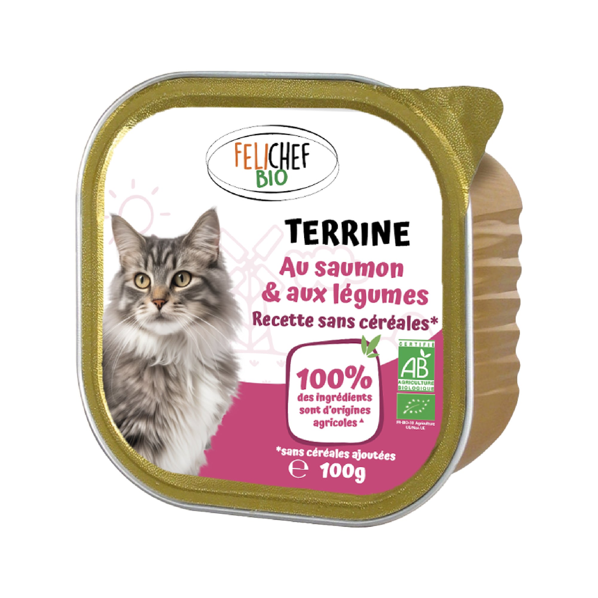 Felichef - Terrines Sans Céréales Bio Saumon & Légumes pour Chat