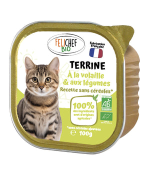 Felichef - Terrines Sans Céréales Bio Volaille & Légumes pour Chat