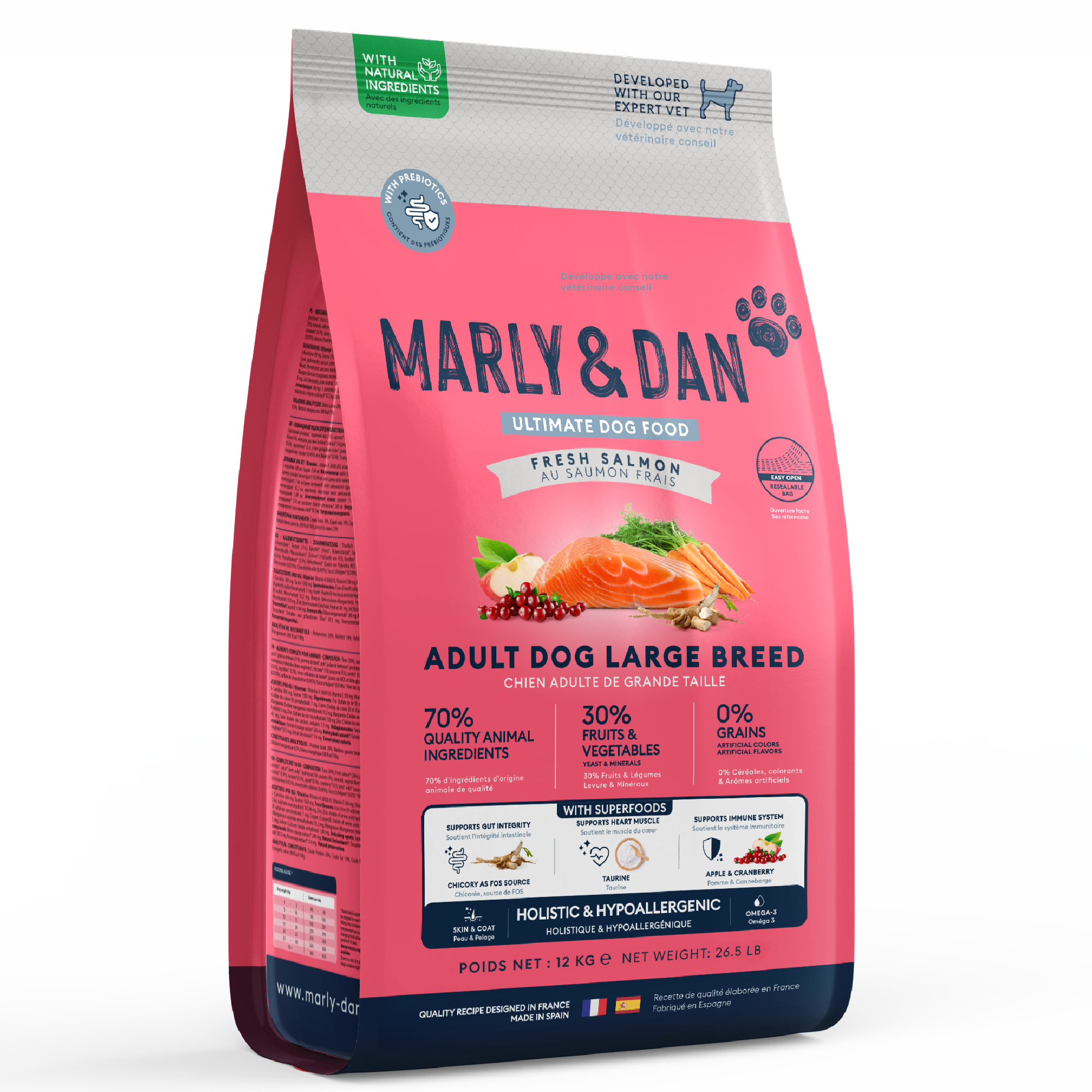 Marly & Dan Croquettes Sans Cereales Saumon Chien Grande Taille