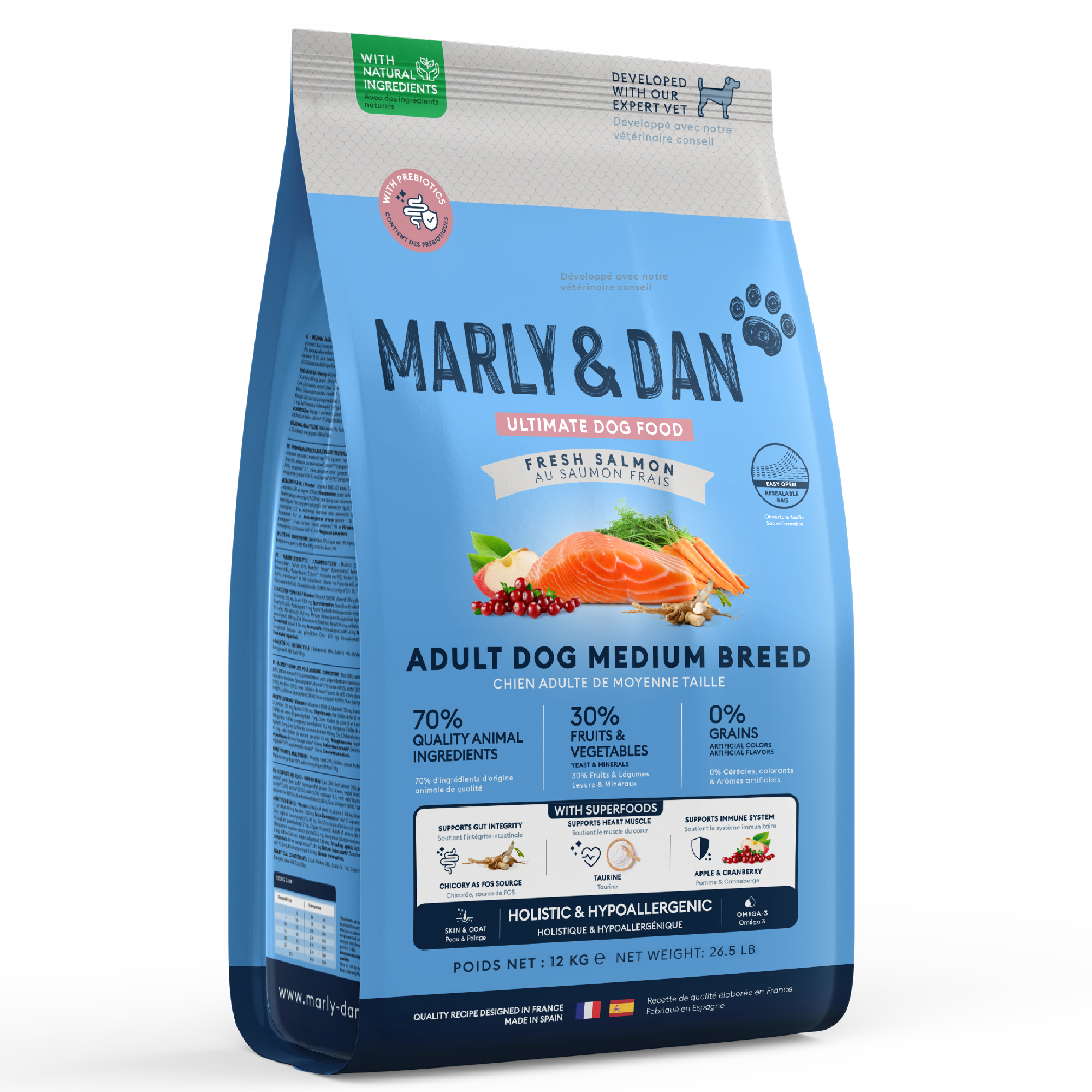 Marly & Dan Croquettes Sans Cereales Saumon Chien Taille Moyenne