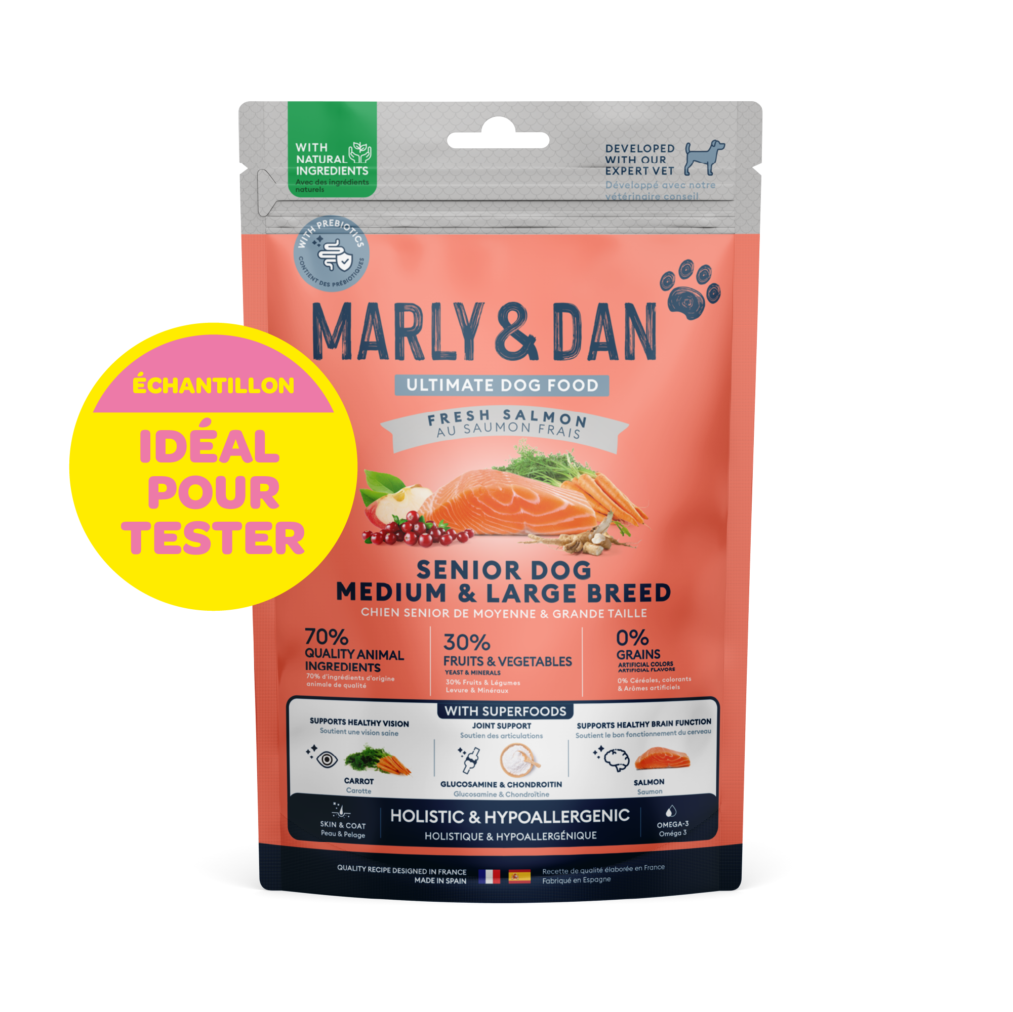 Marly & Dan Croquettes Sans Cereales au Saumon Chien Senior Moyenne Grande Taille