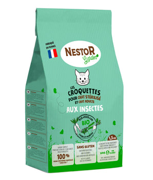 Croquettes aux insectes Nestor Bio pour chat.