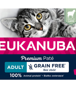 Pâtées sans céréales pour chat Eukanuba à l'agneau.