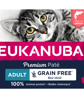 Pâtées sans céréales pour chat Eukanuba au saumon.