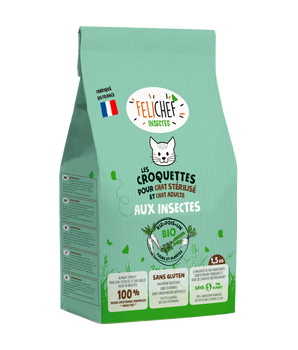 Croquettes aux insectes Felichef bio pour chat.