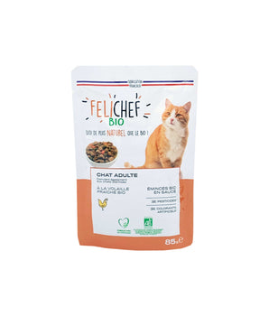 Emincé Felichef bio et naturel au poulet pour chat.