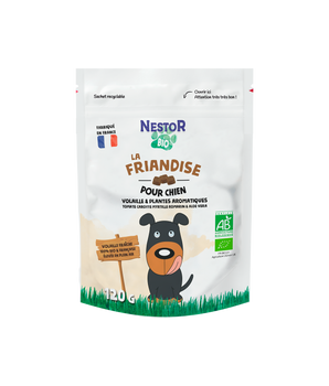 Friandises Nestor Bio sans céréales au poulet pour chien.