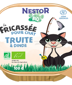 Pâtée Nestor Bio sans céréales pour chat.