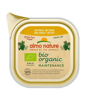 Pâtée Almo Nature bio et sans céréales au poulet pour chat.