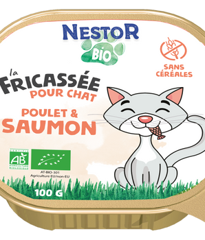 Pâtée Nestor Bio sans céréales pour chat.